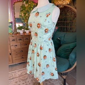 Kissing foxes-in-hearts dress by Hell Bunny, size M